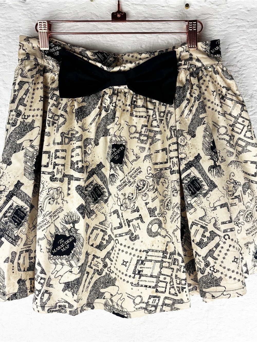 Harry Potter Marauder’s Map Skirt Black Bow Full Skirt All Over Print size M